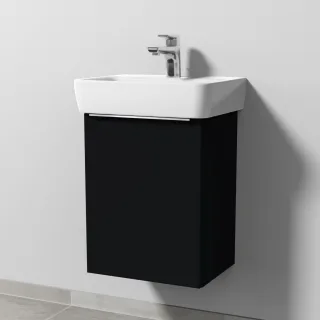 Sanipa 3way Waschtischunterbau zu Geberit Renova Plan Waschtisch mit 1 Tür, Schwarz-Matt UF87008