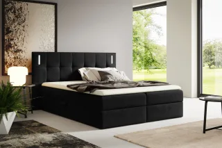 Boxspringbett Schlafzimmerbett MARTIM PREMIUM 140x200cm Stoff Fresh Schwarz