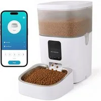 DAITORE Katzen-Futterautomat 4L Katzenfutter Automat mit APP, 2,4G WiFi Edelstahlnapf Weiß, 10s Sprachaufzeichnung/1-12 Mahlzeiten pro Tag/Anti-Verstopf