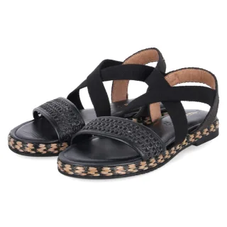 Tamaris Espadrille-Sandalen - Gr. 37 - Schwarz - Synthetik, Leder & Textil