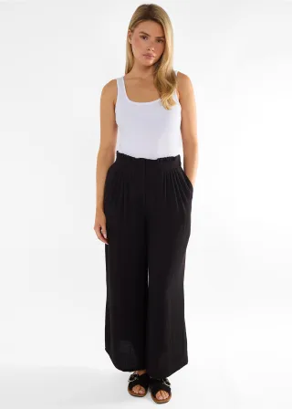 Schwarze Hose mit weitem Bein und Paperbag-Taille