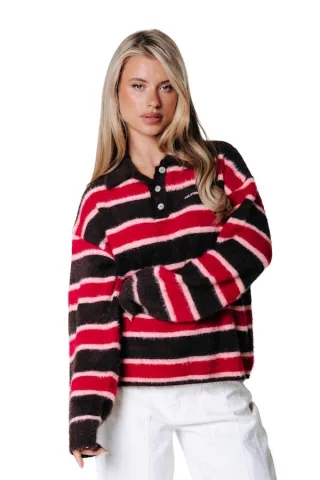 colourful rebel - Bobbi Stripe Knitted Polo Longsleeve Multicolor - Gr. - S
