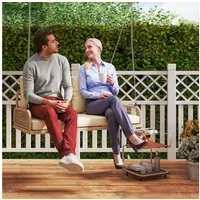 Outsunny Hollywoodschaukel mit Kissen, Ketten, bis 240 kg belastbar, 2-Sitzer, Schaukeln, Rattan Gartenschaukel, 1 tlg., 2-Sitzer Hängebank, für Garten, Balkon, 115 x 66 x 44 cm, Beige
