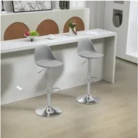 HOMCOM Barhocker Barstuhl mit Stahlgestell, Lehne, aus Kunstleder, Küchenstühle (360° Drehbar Tresenhocker, 2 St., Höhenverstellbar Küchenstühle mit Fußstütze), für Küche, Wohnzimmer, Esszimmer, Kunstleder Grau