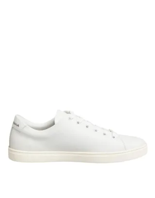 Dolce & Gabbana Weiße Leder Sneakers mit heiligem Herzen Patch