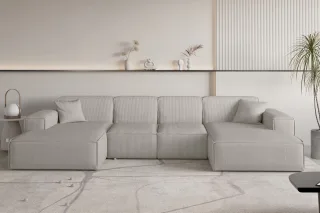 Wohnlandschaft Sofa U-Form CELES PREMIUM XS in Stoff Scala Sandgrau