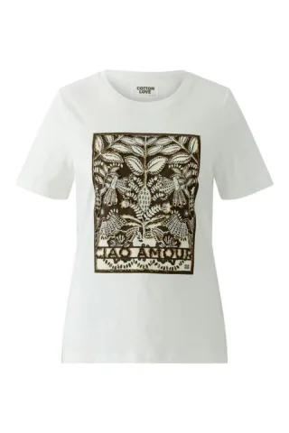 Oui - T-Shirt mit Frontprint und Rundhalsausschnitt weiß - Gr. - 42