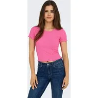 ONLY Rundhalsshirt ONLEMMA S/S SHORT TOP NOOS JRS Rundhals, modisch, regular fit, gewellter Abschluss, unifarben