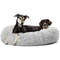 Wallace & Jones Hundekorb Plüschbett Sarnia, hellgrau, 80 x 80 x 24 cm, Hundebett, Liegekissen Donut Form, anti-rutsch