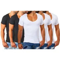 Young & Rich T-Shirt Herren Uni Basic extra tiefer Ausschnitt Unterziehshirt 1315 V-Ausschnitt unifarben kurzarm slim fit