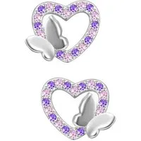 Limana Paar Ohrstecker Schmetterling 925 Silber Herz Damenohrringe Kinderohrringe Ohrringe (Inkl. Geschenkdose mit Engel Silberohrringe Echtschmuck rosa lila), Idee Geschenk für Sie Frauen Mädchen Kinder Damen Freundin Mutter