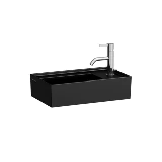 LAUFEN Handwaschbecken Kartell 280x460x150 asymmetrisch, 1 Hahnloch rechts, ohne Überlauf, schwarz m H8153347161111