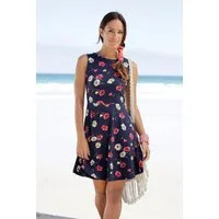 Beachtime by Lascana Jerseykleid mit Blumendruck, Sommerkleid aus elastischer Baumwolle, A-Linien-Kleid Strandkleid, Druckkleid mit ausgestelltem Rockteil, Tellerkleid