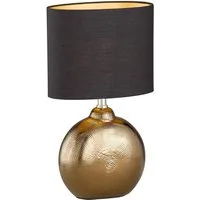 FISCHER & HONSEL LED Nachttischlampe, LED wechselbar, Warmweiß, Lampen-Fuß Keramik Bronze, Lampenschirm oval Schwarz Gold, 39cm klein