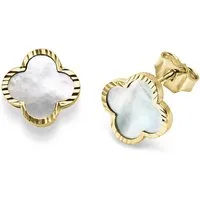 Schmuck Krone Paar Ohrstecker Paar Ohrstecker Kleeblatt Blumen mit Perlmutt 585 Gelbgold, Gold 585