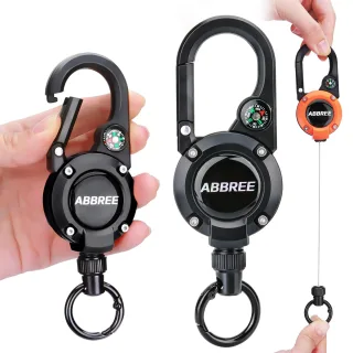 ABBREE Retractable Microphone Hanger Carabiner Keychain Retractable Cord Outdoor Easy Pull Clip with Mini Compass for Fi
