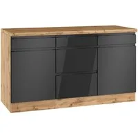 KOCHSTATION Unterschrank KS-Virginia,neu in verbesserter Ausführung Breite 150 cm, 2 Türen, 3 Schubkästen, 2 Auszüge