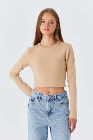 Langarm Basic Crop Stricktop