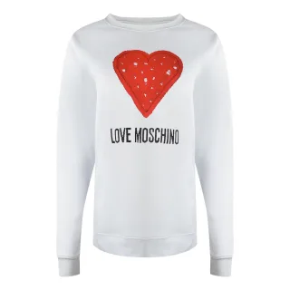 Love Moschino Sweatshirt Mit Großem Rotem Herzlogo Auf Weiß