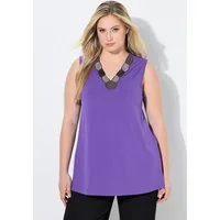Ulla Popken Longtop Top Perlenstickerei A-Linie V-Ausschnitt ärmellos