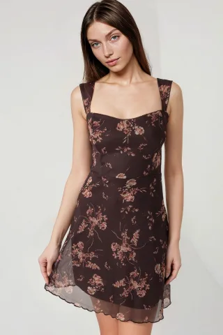 Punktemuster ärmelloses Mini-Tüllkleid mit quadratischem Ausschnitt