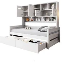 BlingBin Schlafsofa Holzsofa-Bett 90 x 200 cm Einzelbett, Kinderbett Holzbett 1 Teile, multifunktionaler Stauraum, große Schublade, Jugendbett, Lattenrost