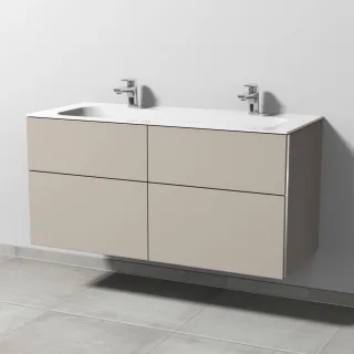 Sanipa 3way Keramik-Set Finion Keramik-Doppelwaschtisch und Unterbau mit 4 Auszügen, Kaschmir-Matt BP4041U