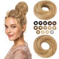 LuxusKollektion Echthaar-Extension Haarteil Dutt Haargummi Echthaar Glatt-17g 6P613 Hellbraun Blond