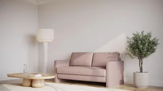 BRUNO Schlafsofa 160cm in Pink Blush Rosa | Schmal | stabiles Massivholz & Boxspringkomfort