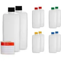 OCTOPUS Kanister 10 Plastikflaschen 500ml eckig HDPE mit farbigen Schraubverschlüssen (10 St)
