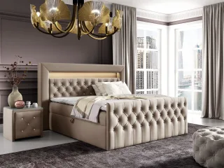 Boxspringbett Schlafzimmerbett SEVRA Nr.1 180x200cm in Elisa Velvet Beige