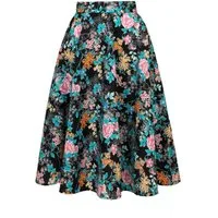 Hell Bunny A-Linien-Rock Umi 50's Swing Skirt Asiatischer Blumenmuster Vintage Tellerrock