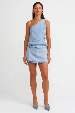 Baumwoll-Denim Mini A-Linien-Rock