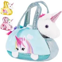 BRUBAKER Kuscheltier Einhorn Tasche Regenbogen 20 cm (1-St., Plüschtier in Handtasche), Glitzer Stofftier