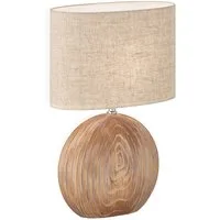 FISCHER & HONSEL LED Nachttischlampe, LED wechselbar, Warmweiß, Lampen-Fuß Keramik Holz-Optik, Lampenschirm Leinen oval, 53cm groß
