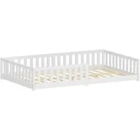 ML-DESIGN Spielbett Bodenbett Holzbett mit Lattenrost & Rausfallschutz Jugendbett Babybett, Abenteuerbett 120x200cm Weiß Kinderbett Bettgestell ohne Matratze