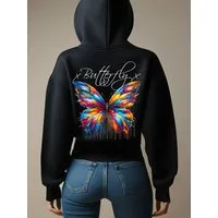 RMK Kapuzenpullover Damen Pullover Oversized Sweatshirts Schmetterling Butterfly Hoodie mit Kapuze