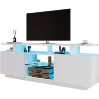 Merax Lowboard, mit LED-Beleuchtung und Glasablage,TV-Schrank Hochglanz,Fernsehtisch