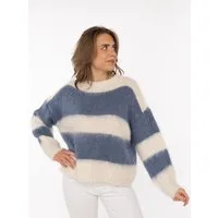 Zwillingsherz Strickpullover "Streifen" kuschelig mit Rundhalsausschnitt, Blockstreifen und Wollanteil