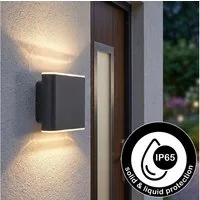 hofstein Außen-Wandleuchte Außenwandlampe aus Metall/Kunststoff in Anthrazit/Weiß, LED wechselbar, 3000 Kelvin, moderne Wandleuchte für Garten, 6 Watt, 700 Lumen, 3000 Kelvin, IP65