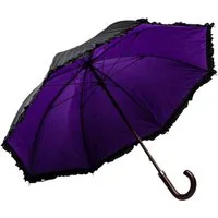 Luckyweather not just any other day Stockregenschirm Rüschenschirm schwarz / violett Double Layer Holzstock