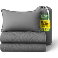 Bestlivings Steppbett + Kopfkissen inkl. Beutel für Reisen/Camping, Füllung: Polyester, Decke 135x200, Kissen 40x80, ohne Bettwäsche nutzbar, 60°C waschbar