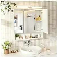 oyajia Spiegelschrank Badezimmerschrank, 16.8 x 70 x 75 cm, Badschrank, Wandschrank (mit LED-Beleuchtung) Badezimmer spiegelschrank mit 3 Türen+ Steckdosen,Spiegel,Hängeschrank