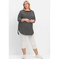 Sheego T-Shirt Longshirt 3/4-Arm mit Streifen und Nacken-Reißverschluss