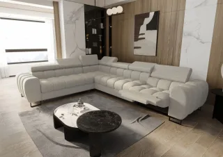 Ecksofa Schlafsofa BASTIEN RELAX in Stoff Aragon Beige Ottomane Links