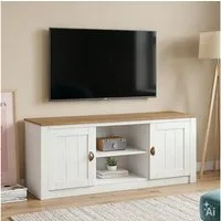 IDIMEX Lowboard BOLTON, TV Schwarz mit 2 Türen aus Massivholz mit Muschelgriff Weiß/Braun