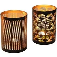 Casa Moro Teelichthalter Orientalisches Windlicht Lucca 2er Set rund Gold Schwarz (Marokkanische Teelichthalter wie aus 1001 Nacht), Tisch Deko Wohn Ostern Muttertag Dekoration IRL90