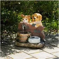 esotec Gartenbrunnen Solarbrunnen Hunde-Welpe & Katze, 36x26x35,5cm, LiFePo4-Akku 101334, (Komplettset)