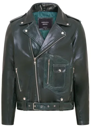 Grüne Bikerjacke Brando aus Rindsleder für Herren - Pargas