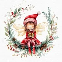ti-flair Papierserviette, Servietten Papier 33x33cm 3-lagig Engelmädchen 20 Stück - Rot / Grün
